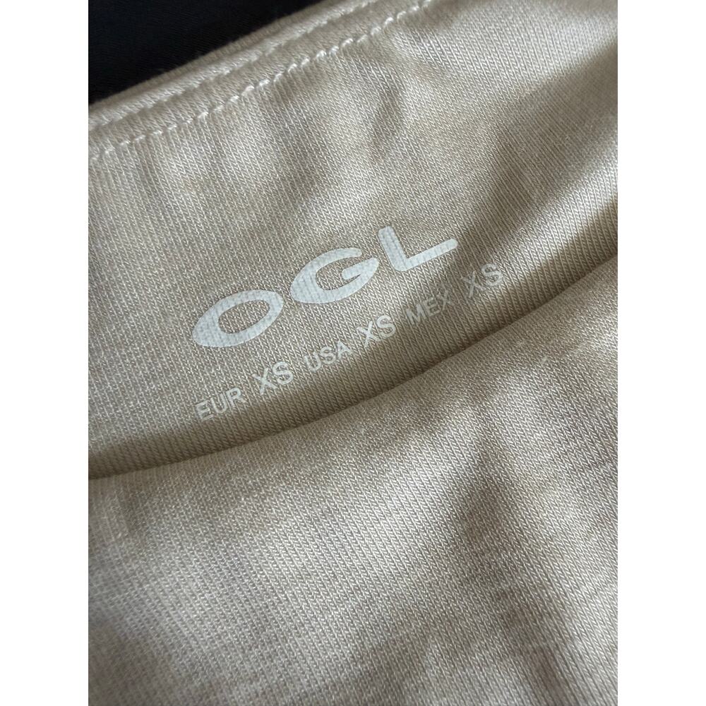 NWT OGL CoolTouch Boatneck Gathered Hem Cropped Bubble Top Fog Cream Tan XS $60 - Picture 8 of 8